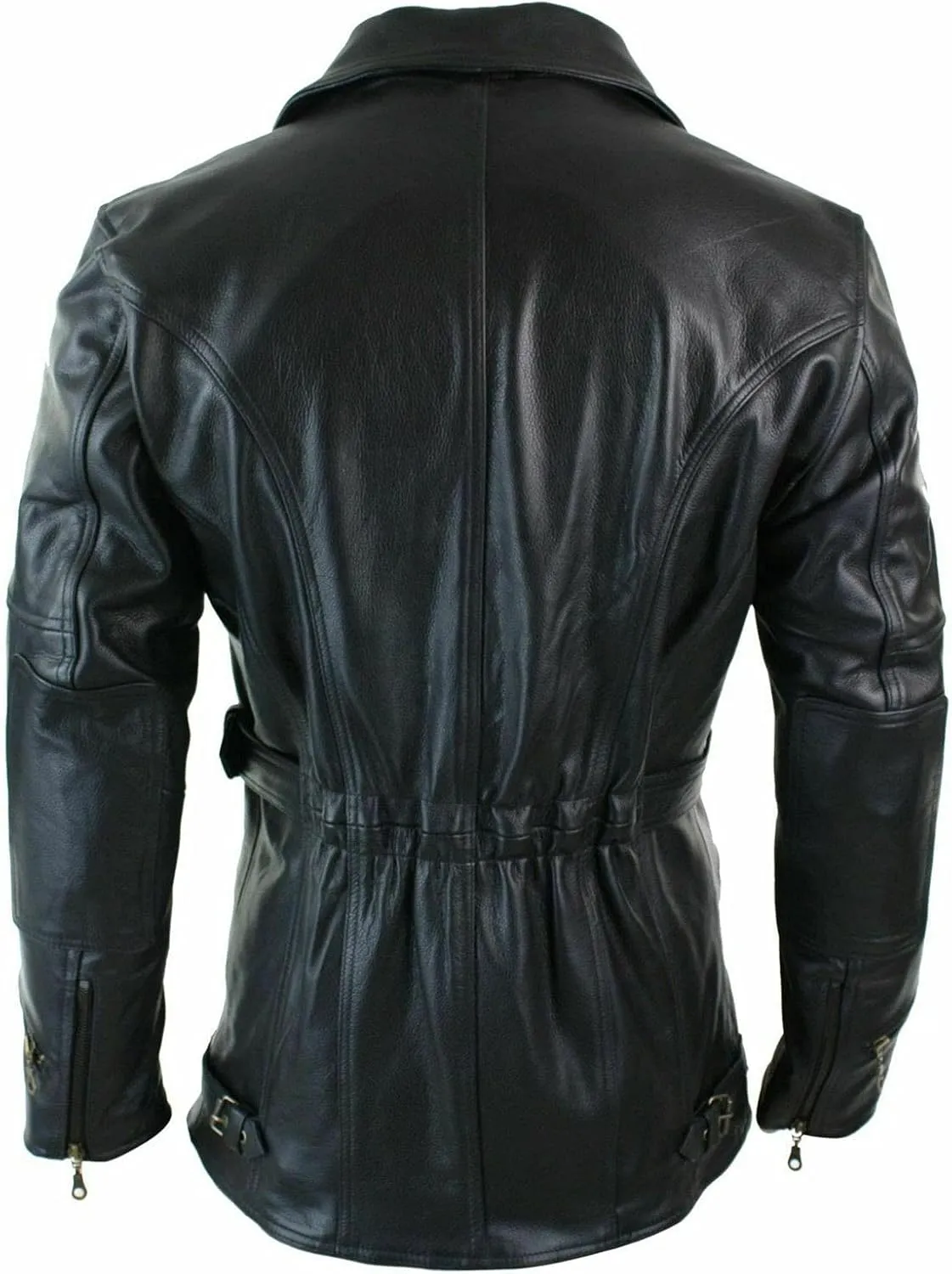 Mid Length Mens Genuine Cow Hide Leather Car Coat 3/4 Quarter Motorcycle Black Long Jacket - Winter Outerwear
