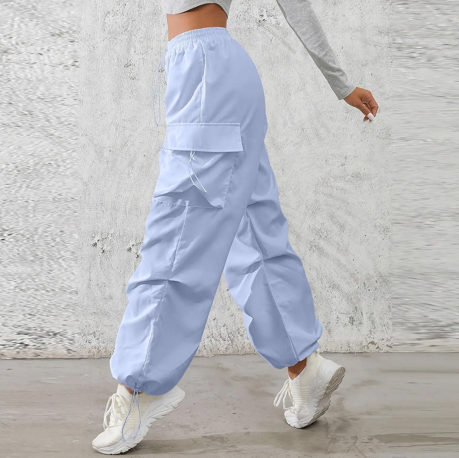 midelxp Baggy Cargo Pants Women Lightweight High Waisted Parachute Pants with Pockets Outdoor Hiking Pants Y2k Streetwear
