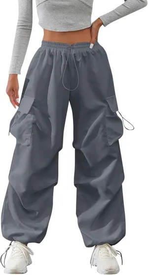 midelxp Baggy Cargo Pants Women Lightweight High Waisted Parachute Pants with Pockets Outdoor Hiking Pants Y2k Streetwear