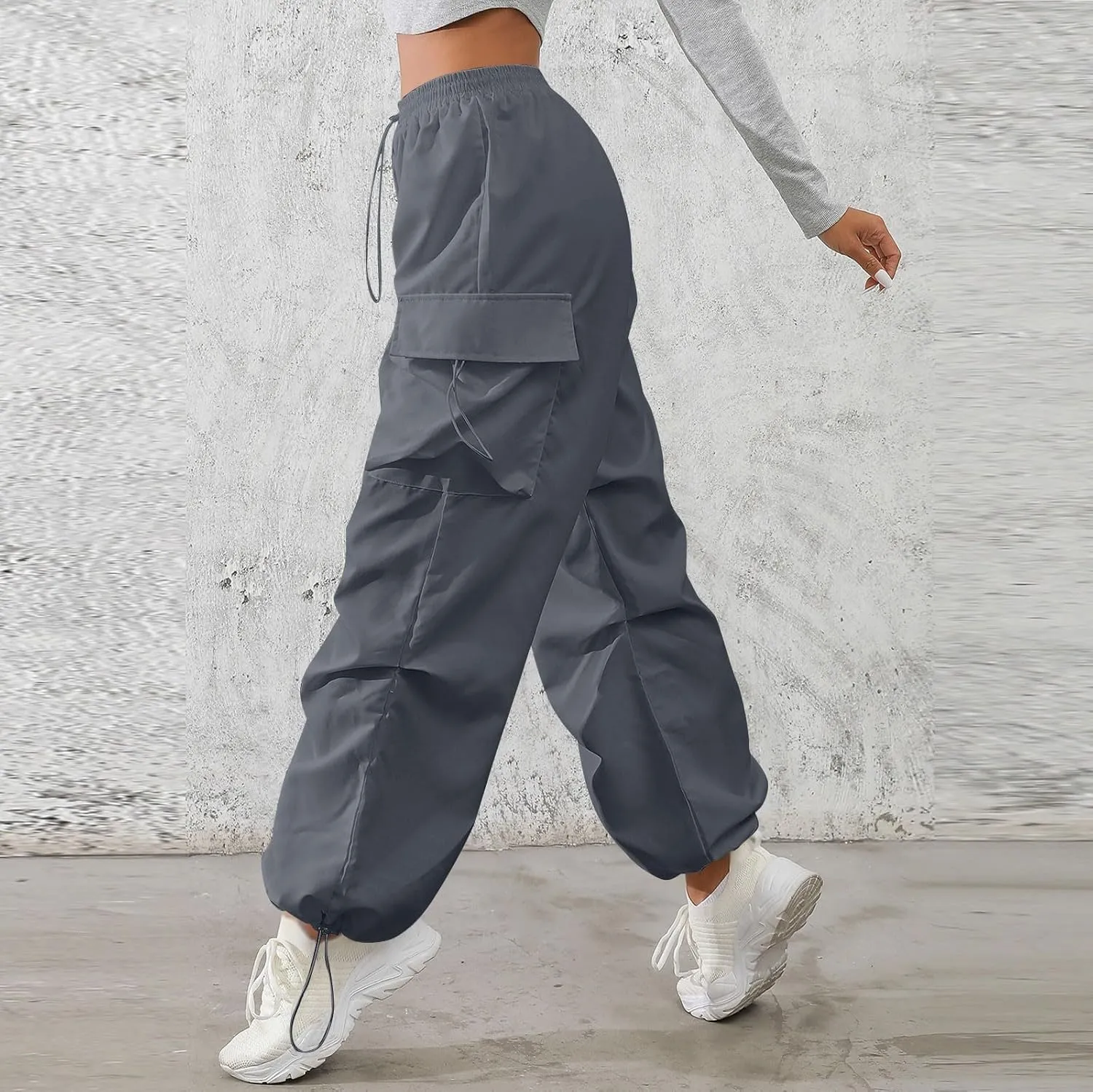 midelxp Baggy Cargo Pants Women Lightweight High Waisted Parachute Pants with Pockets Outdoor Hiking Pants Y2k Streetwear