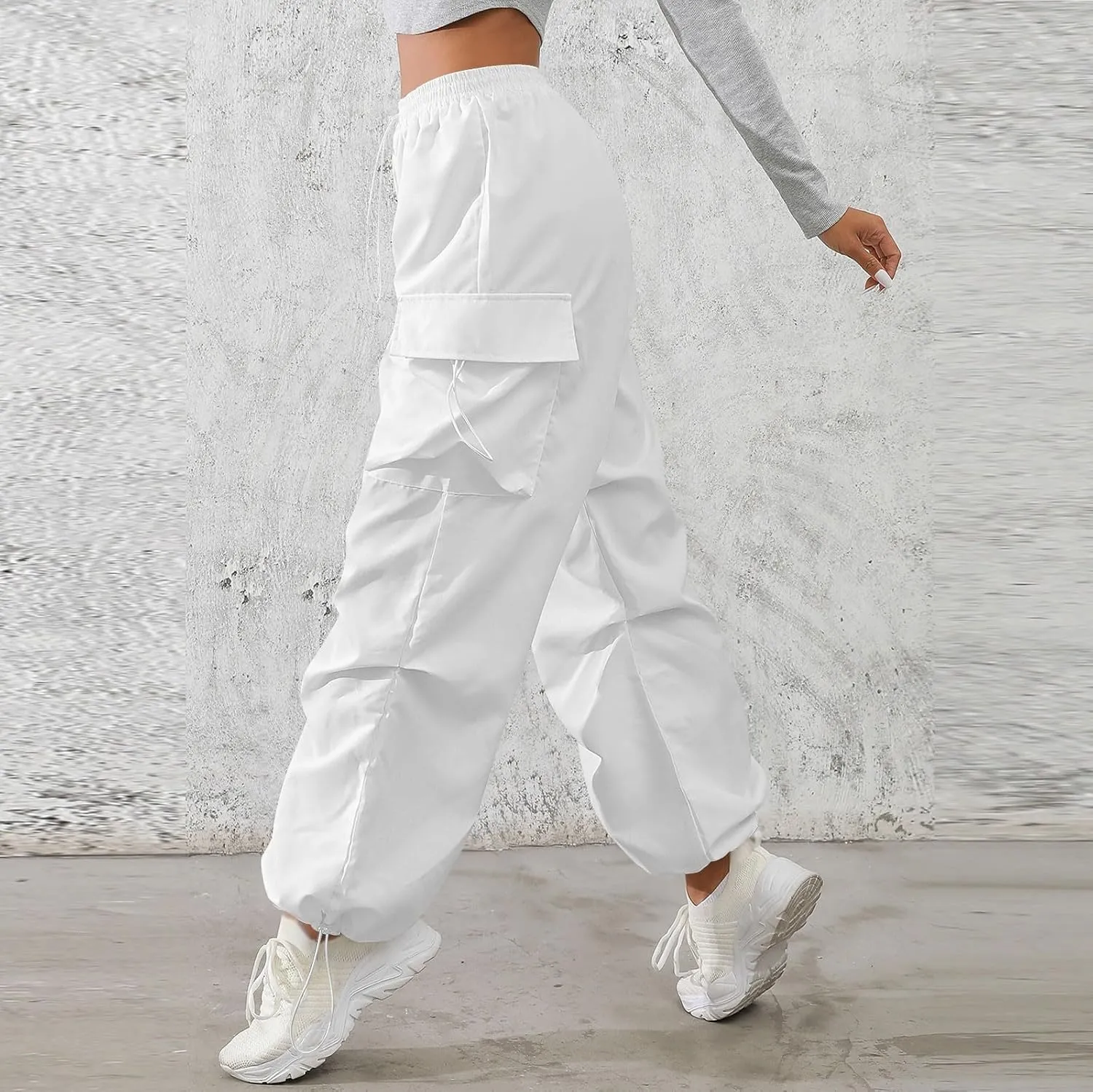 midelxp Baggy Cargo Pants Women Lightweight High Waisted Parachute Pants with Pockets Outdoor Hiking Pants Y2k Streetwear