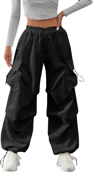 midelxp Baggy Cargo Pants Women Lightweight High Waisted Parachute Pants with Pockets Outdoor Hiking Pants Y2k Streetwear