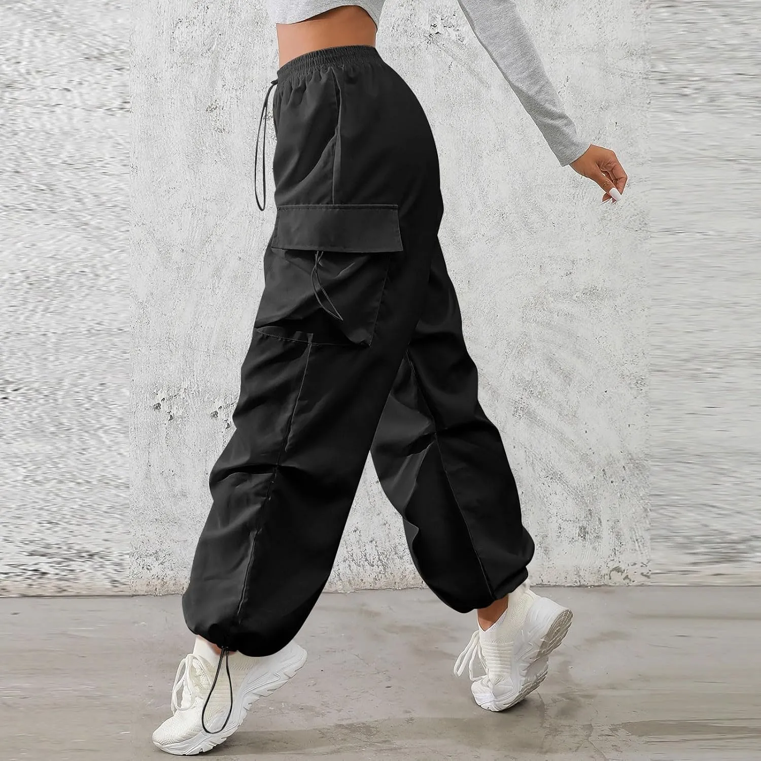 midelxp Baggy Cargo Pants Women Lightweight High Waisted Parachute Pants with Pockets Outdoor Hiking Pants Y2k Streetwear