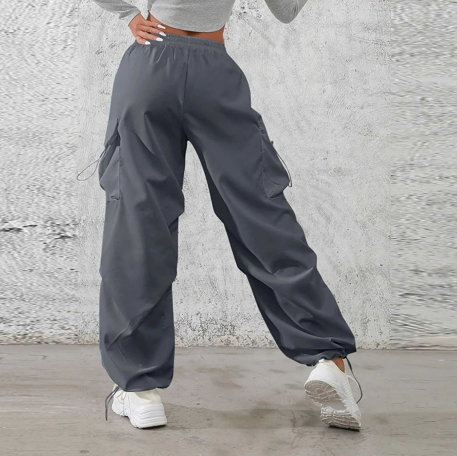 midelxp Baggy Cargo Pants Women Lightweight High Waisted Parachute Pants with Pockets Outdoor Hiking Pants Y2k Streetwear