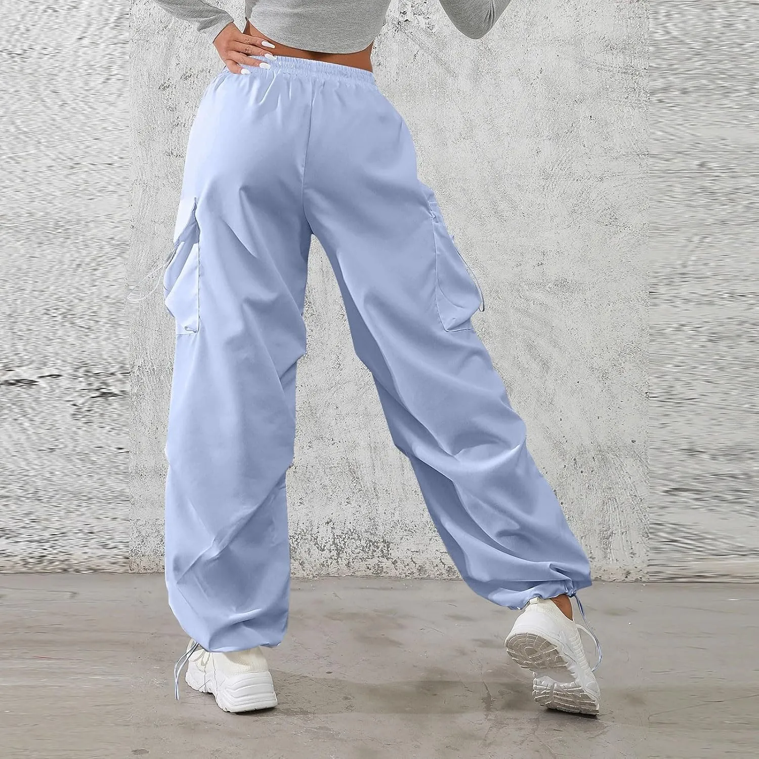 midelxp Baggy Cargo Pants Women Lightweight High Waisted Parachute Pants with Pockets Outdoor Hiking Pants Y2k Streetwear