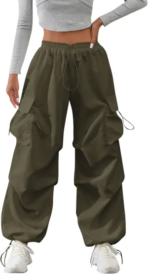 midelxp Baggy Cargo Pants Women Lightweight High Waisted Parachute Pants with Pockets Outdoor Hiking Pants Y2k Streetwear