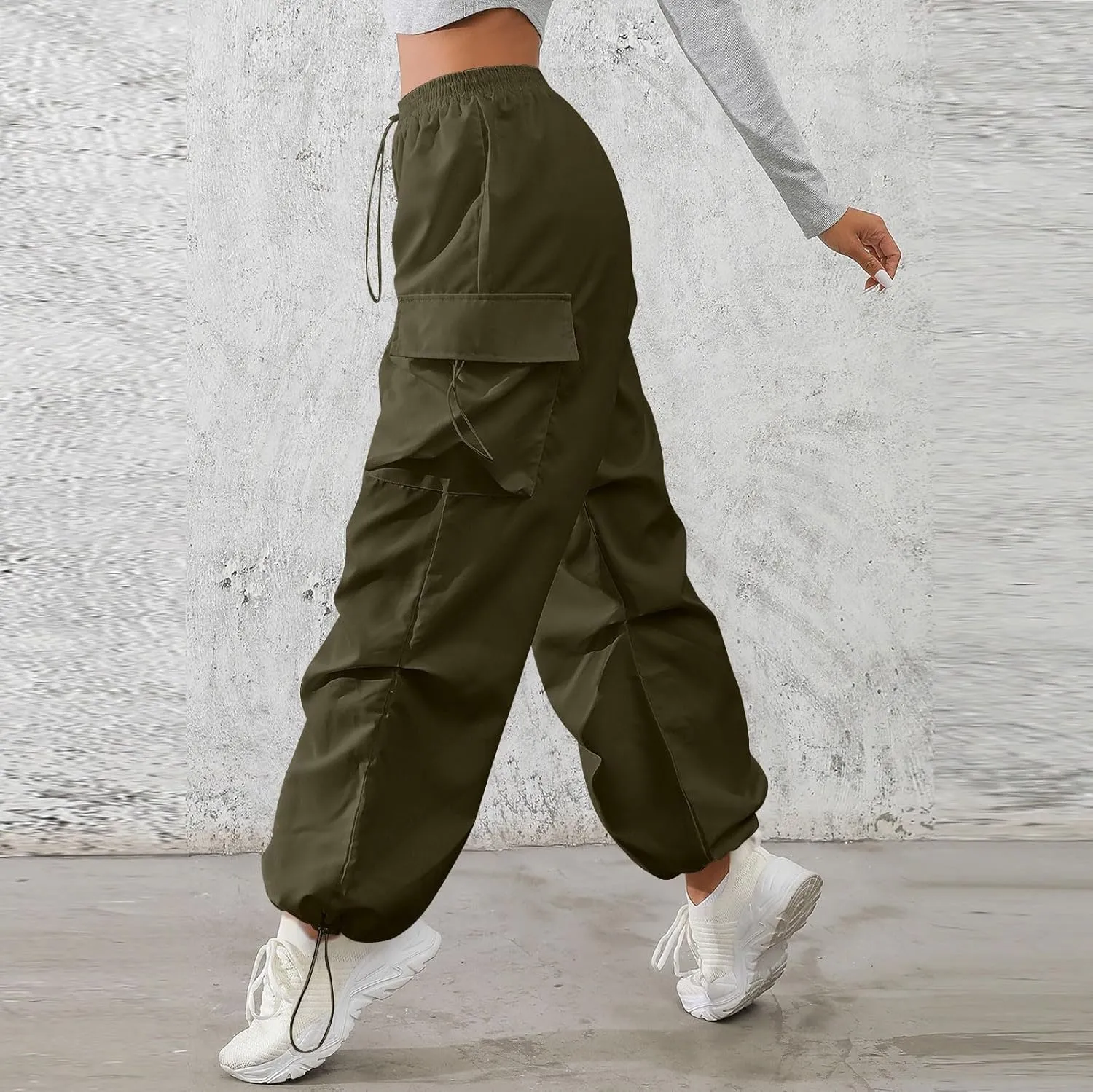 midelxp Baggy Cargo Pants Women Lightweight High Waisted Parachute Pants with Pockets Outdoor Hiking Pants Y2k Streetwear