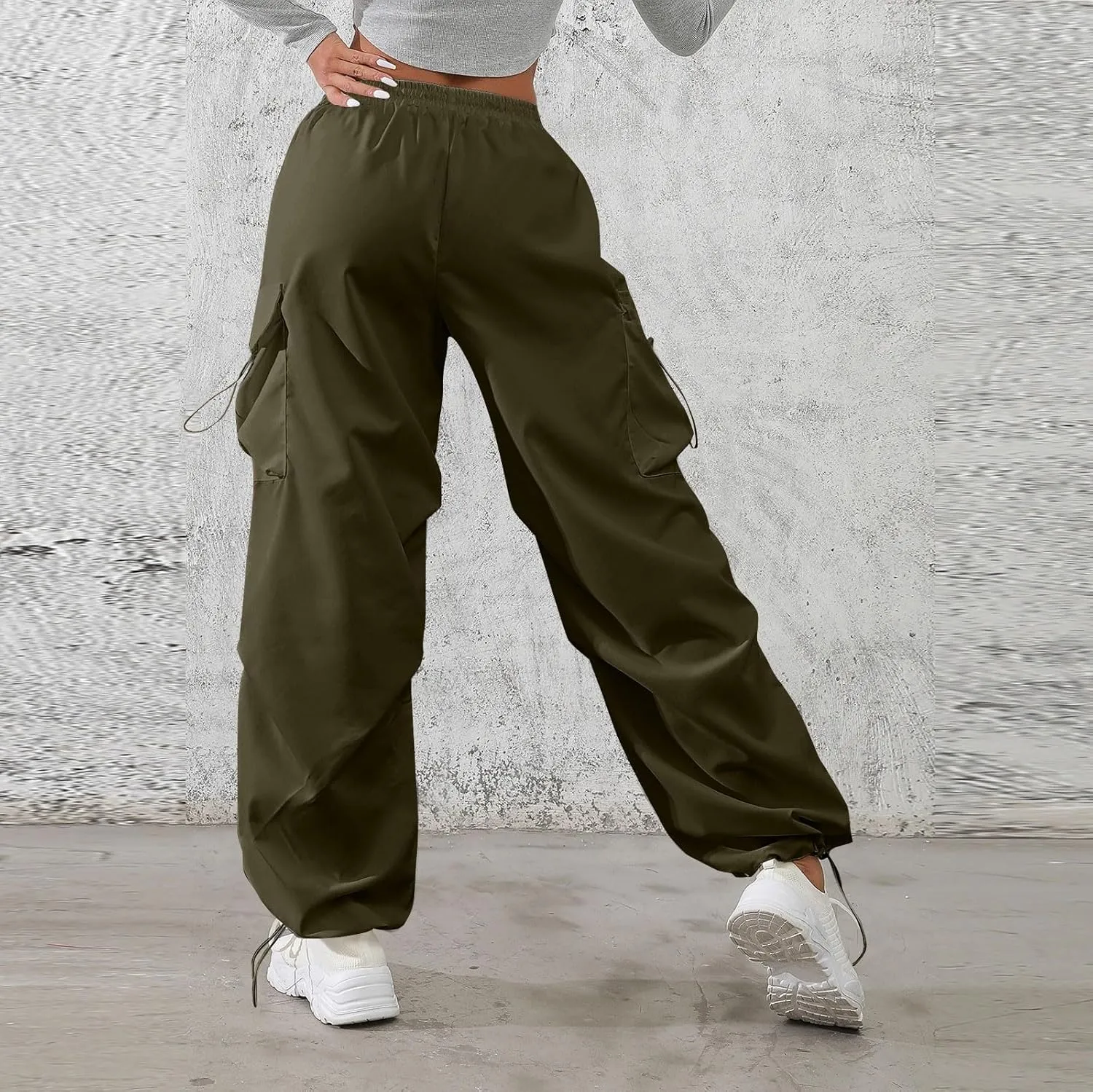 midelxp Baggy Cargo Pants Women Lightweight High Waisted Parachute Pants with Pockets Outdoor Hiking Pants Y2k Streetwear