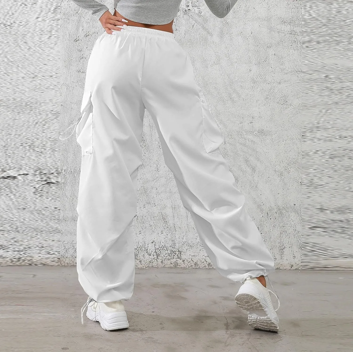 midelxp Baggy Cargo Pants Women Lightweight High Waisted Parachute Pants with Pockets Outdoor Hiking Pants Y2k Streetwear