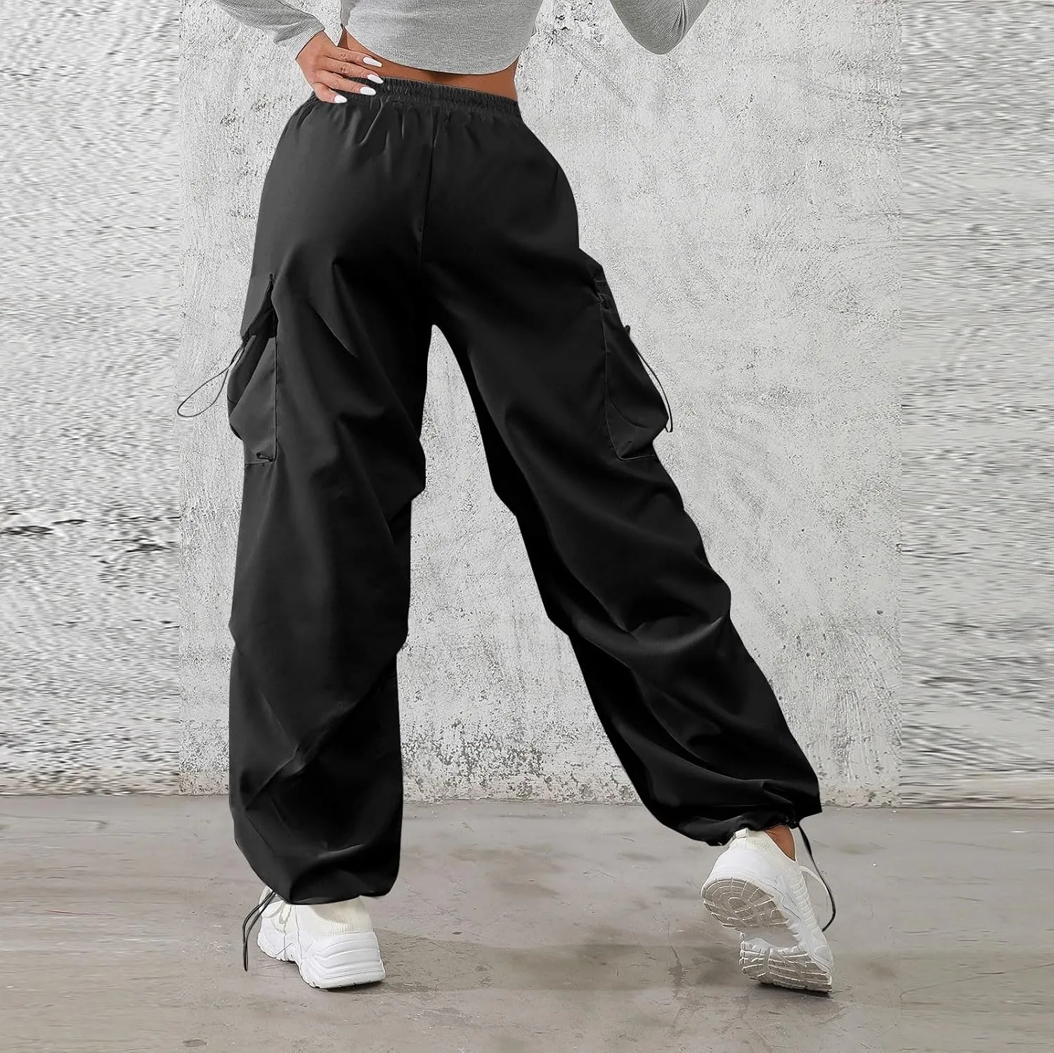 midelxp Baggy Cargo Pants Women Lightweight High Waisted Parachute Pants with Pockets Outdoor Hiking Pants Y2k Streetwear