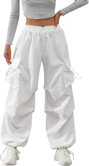 midelxp Baggy Cargo Pants Women Lightweight High Waisted Parachute Pants with Pockets Outdoor Hiking Pants Y2k Streetwear