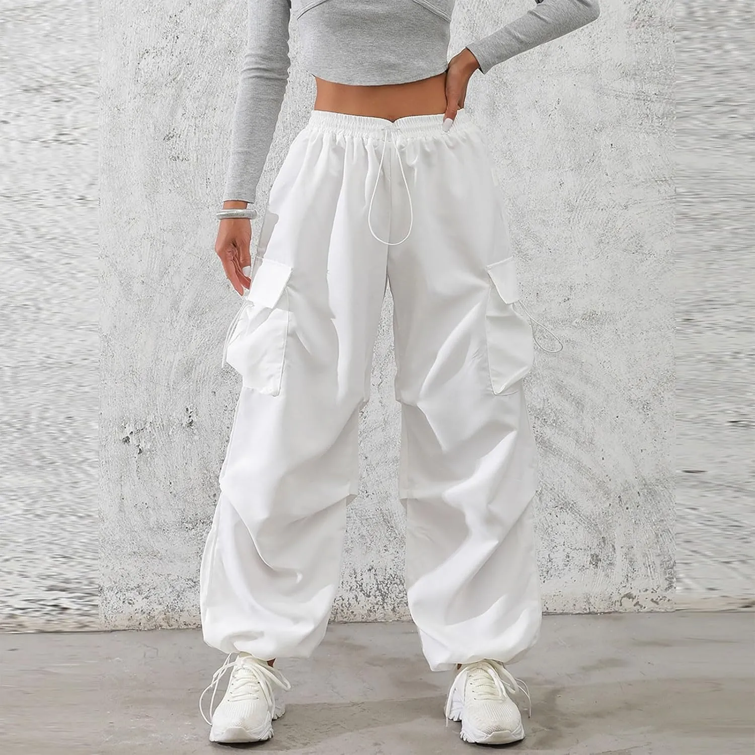 midelxp Baggy Cargo Pants Women Lightweight High Waisted Parachute Pants with Pockets Outdoor Hiking Pants Y2k Streetwear