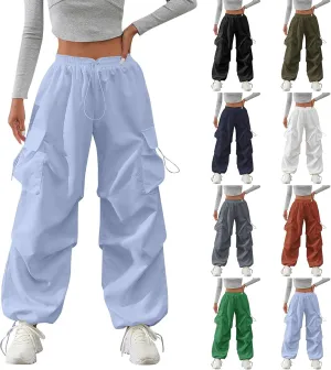 midelxp Baggy Cargo Pants Women Lightweight High Waisted Parachute Pants with Pockets Outdoor Hiking Pants Y2k Streetwear