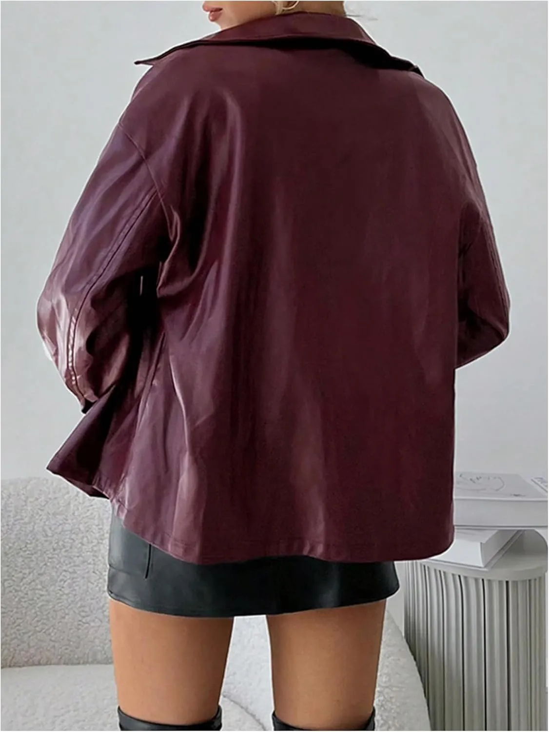 Milumia Women's Long Sleeve Zip Up Faux Leather Jackets Vintage Moto Jacket Outerwear