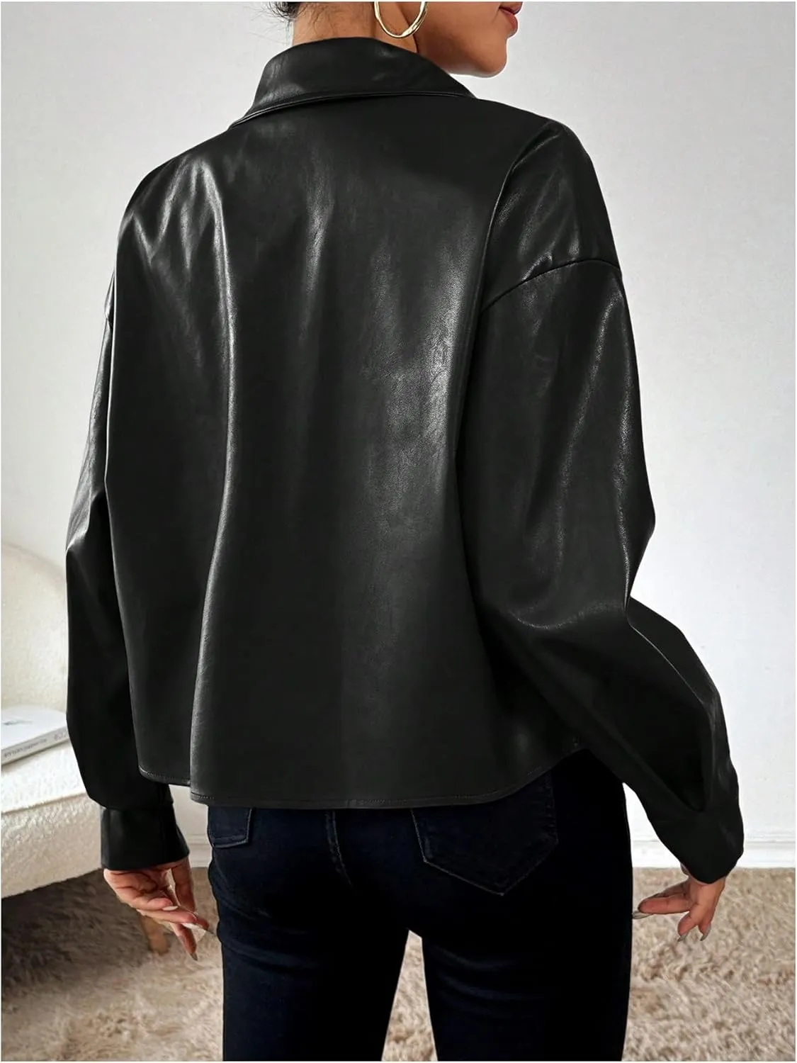 Milumia Women's Pu Leather Long Sleeve Jacket Button Front Motorcycle Coats