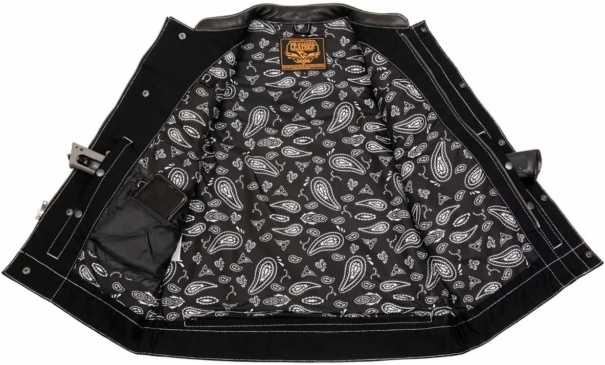 Milwaukee Leather MDM3035 Men's 'Wrecker' Black Denim and Leather Club Style Vest w/Diamond Quilt Design