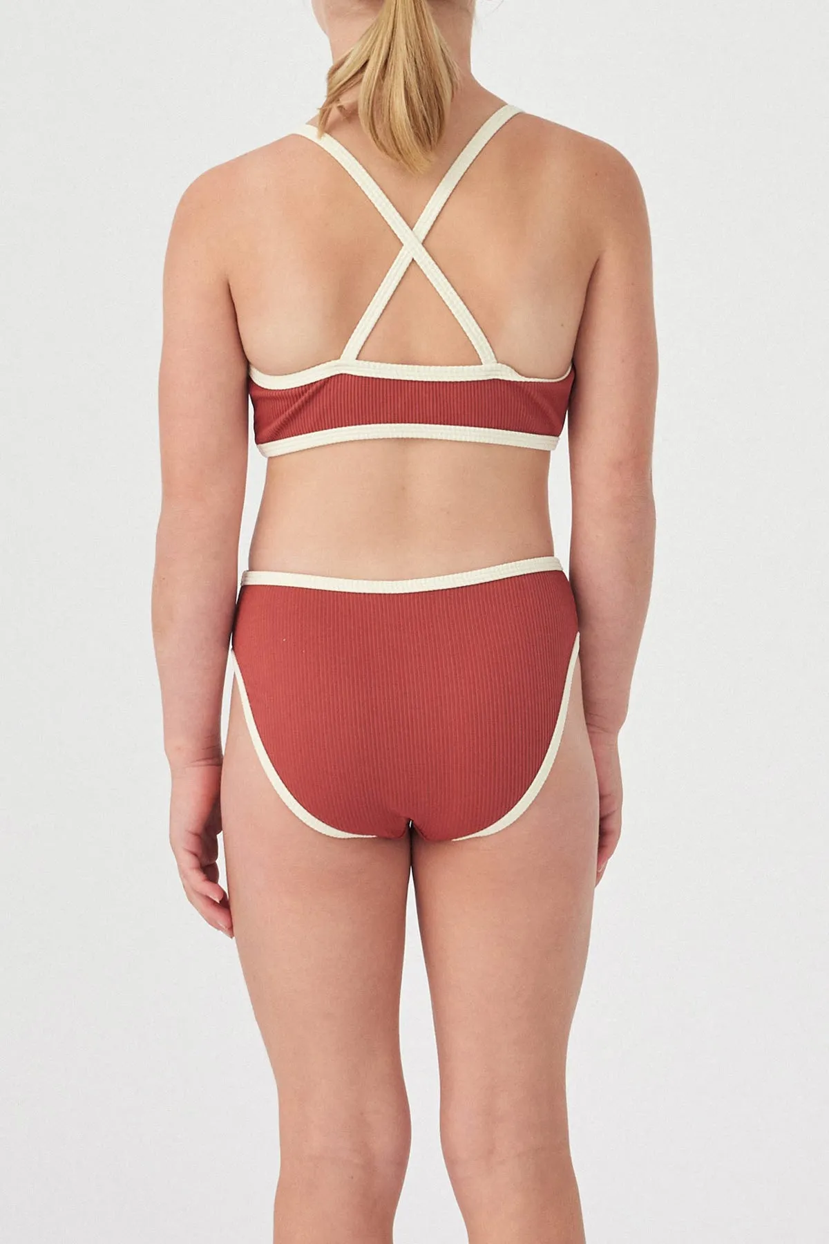 Mini Rib Logo Bikini Top - Earth Red