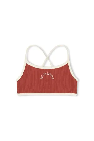 Mini Rib Logo Bikini Top - Earth Red