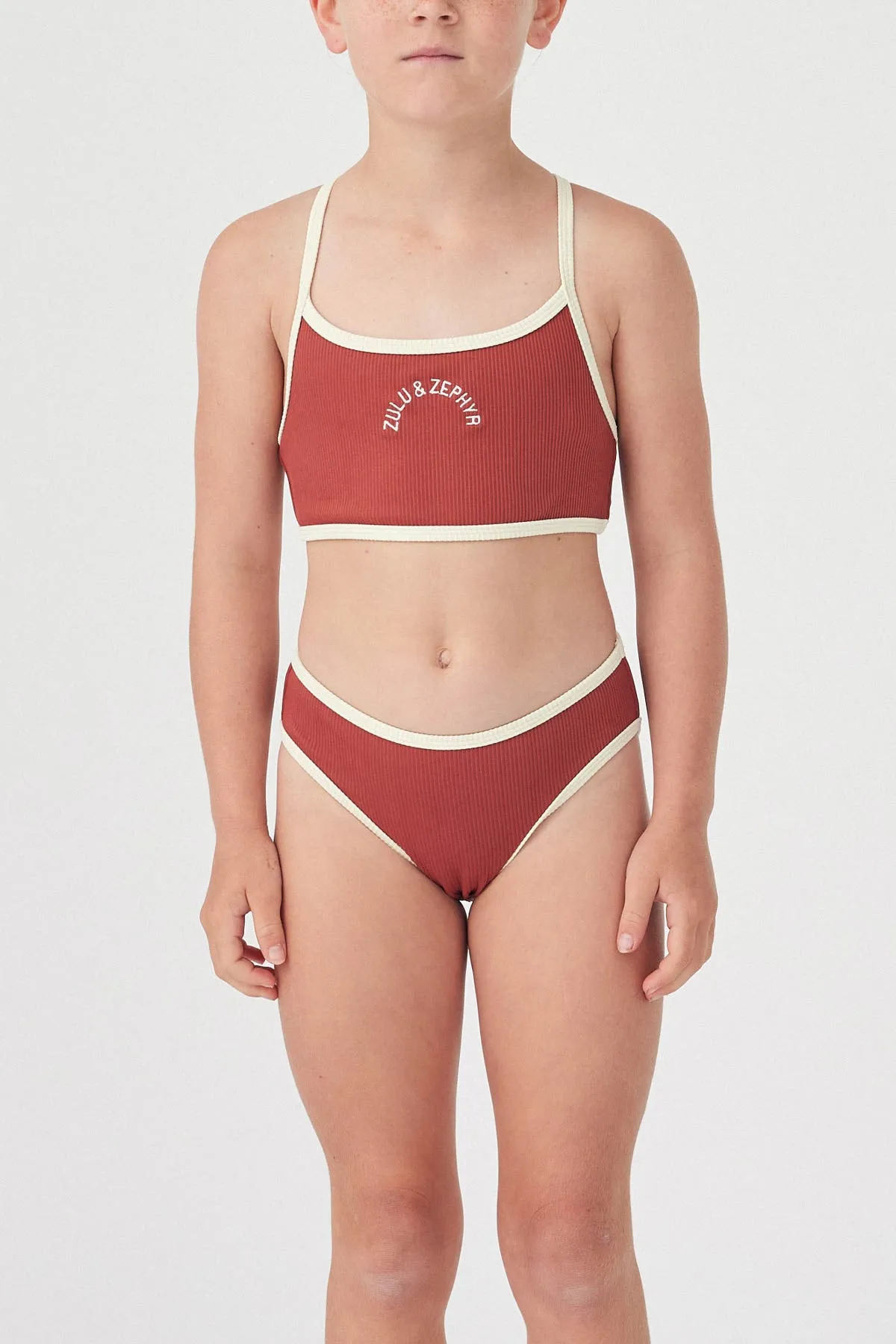 Mini Rib Logo Bikini Top - Earth Red