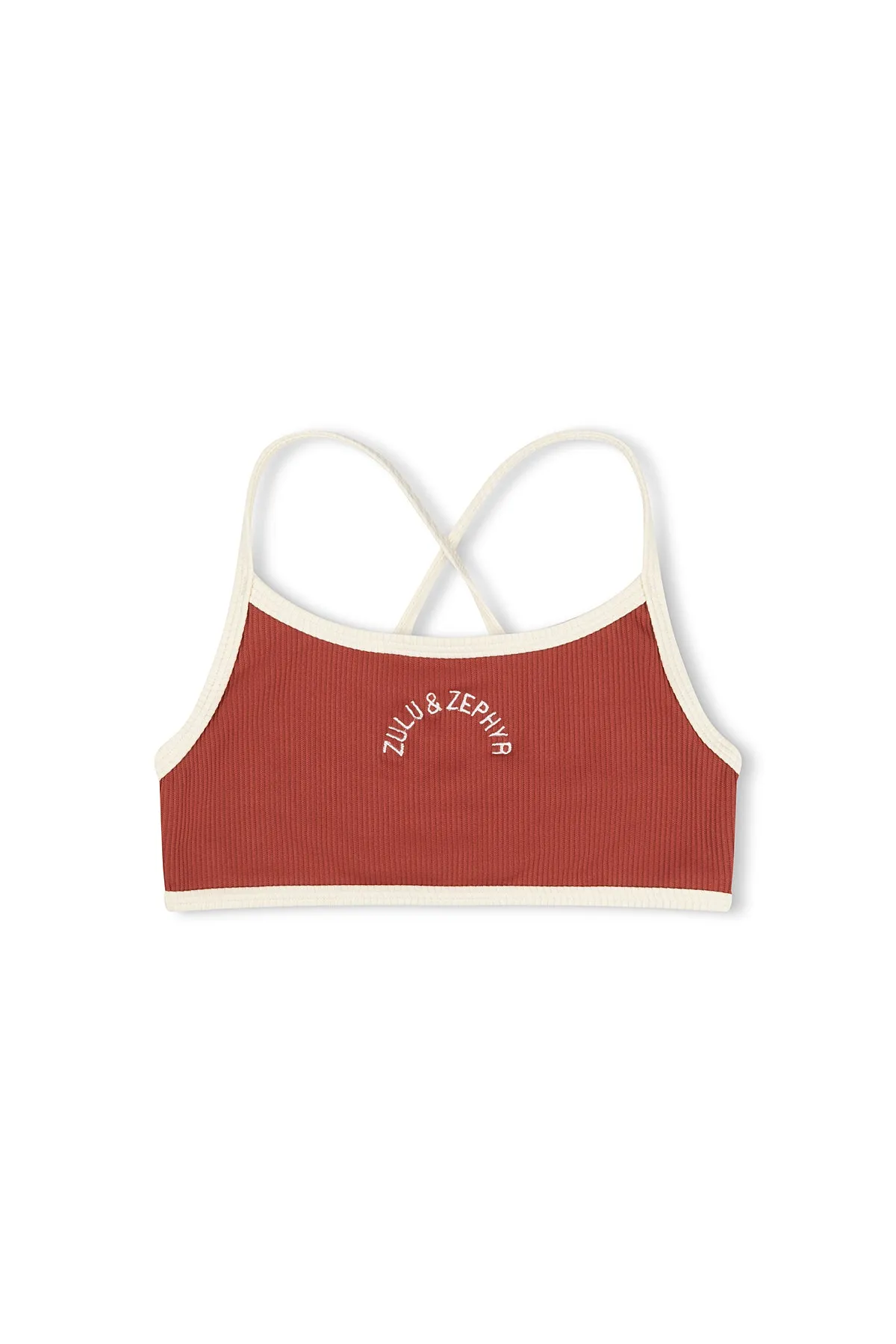 Mini Rib Logo Bikini Top - Earth Red