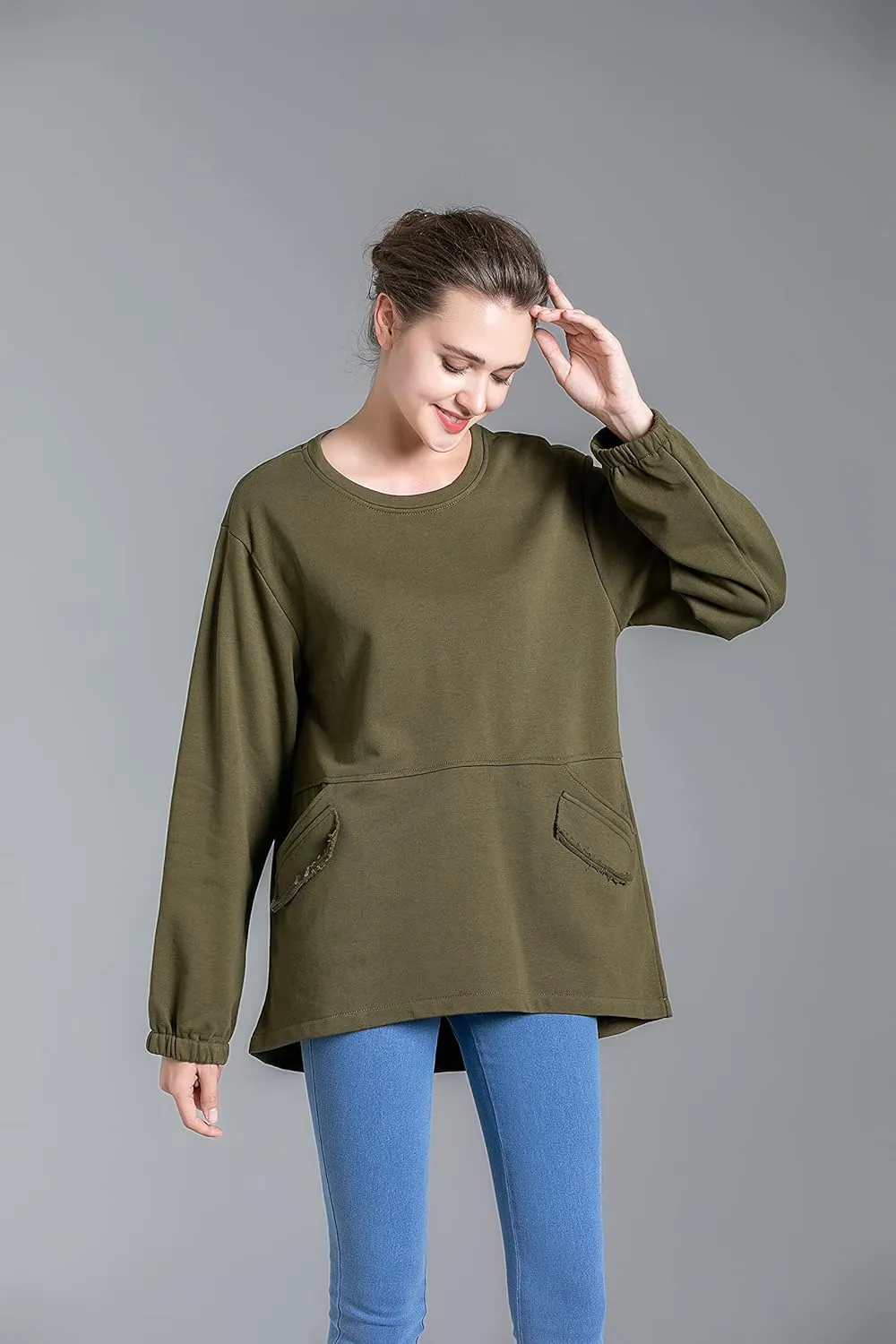 Minibee Women's Oversized Sweatshirt Crewneck Long Sleeve Cotton Pullover Tops with Pockets