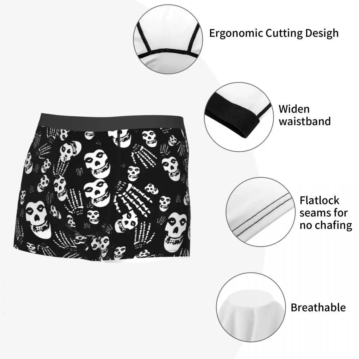 Misfits Skull Underwear Men Stretch Heavy Metal Music Boxer Briefs Shorts Panties Soft Sexy Underpants For Male