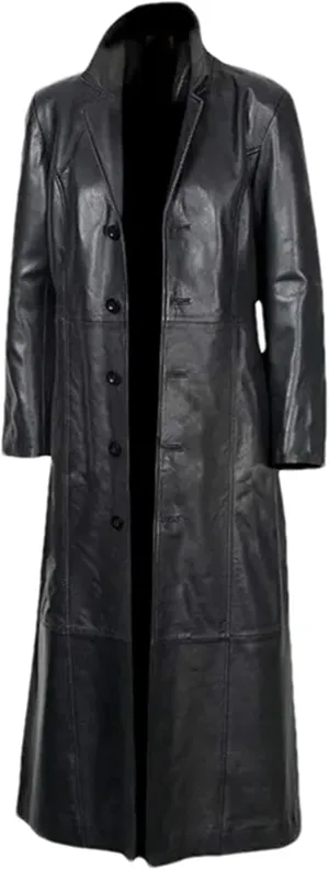 Mnjyihy Mens Long PU Leather Trench Coats Winter Slim Single Breasted Sheepskin Leather Coat Motorcycle Jacket
