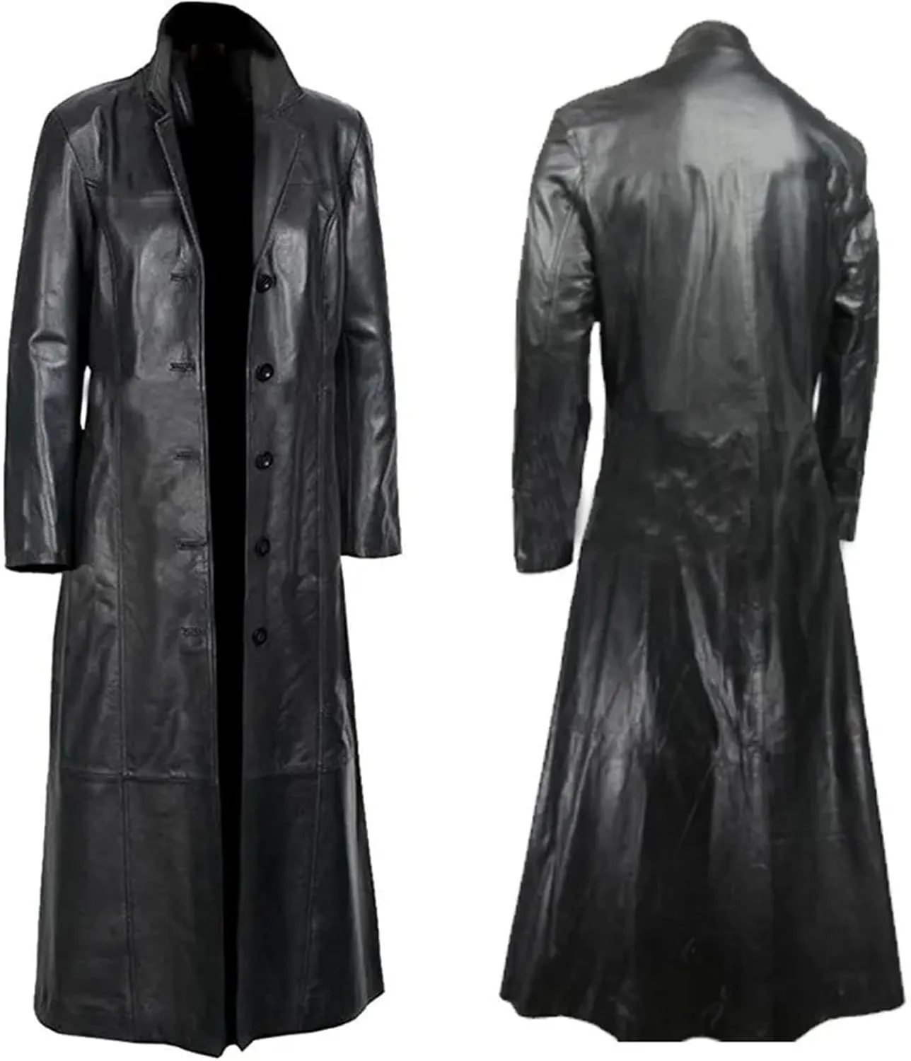 Mnjyihy Mens Long PU Leather Trench Coats Winter Slim Single Breasted Sheepskin Leather Coat Motorcycle Jacket