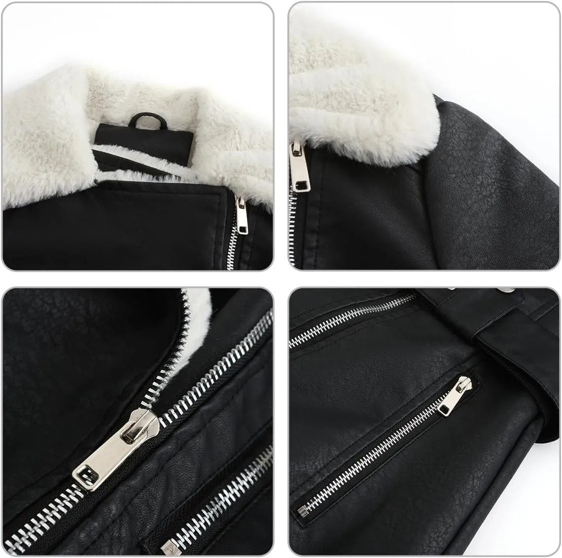 MODFUL Faux Leather Jacket Womens Winter Coat Mid Length Fleece Lined Sherpa Leather Lapel Warm Outerwear Jacket Coat
