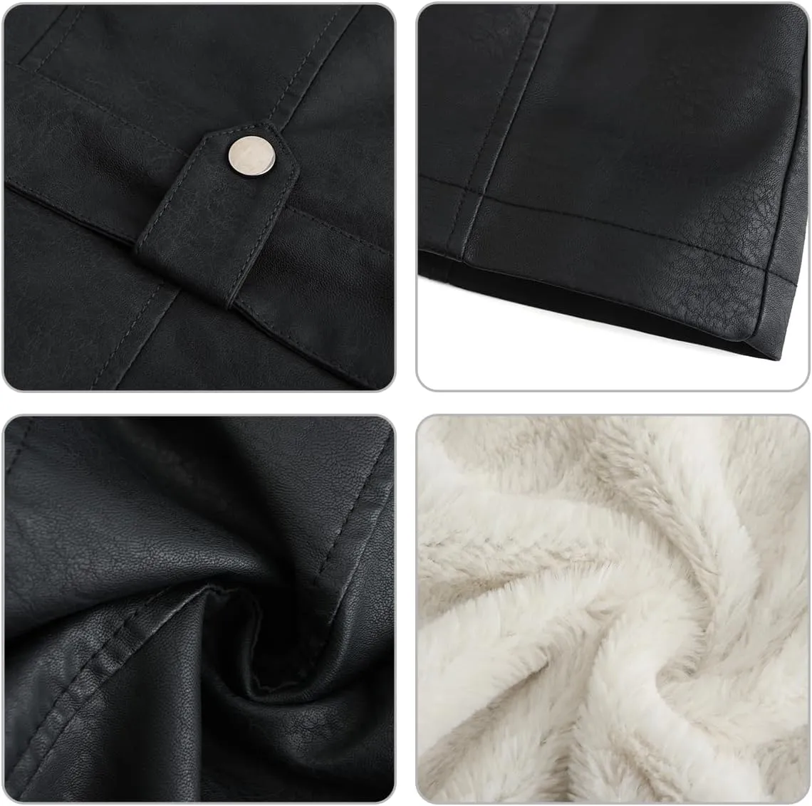 MODFUL Faux Leather Jacket Womens Winter Coat Mid Length Fleece Lined Sherpa Leather Lapel Warm Outerwear Jacket Coat