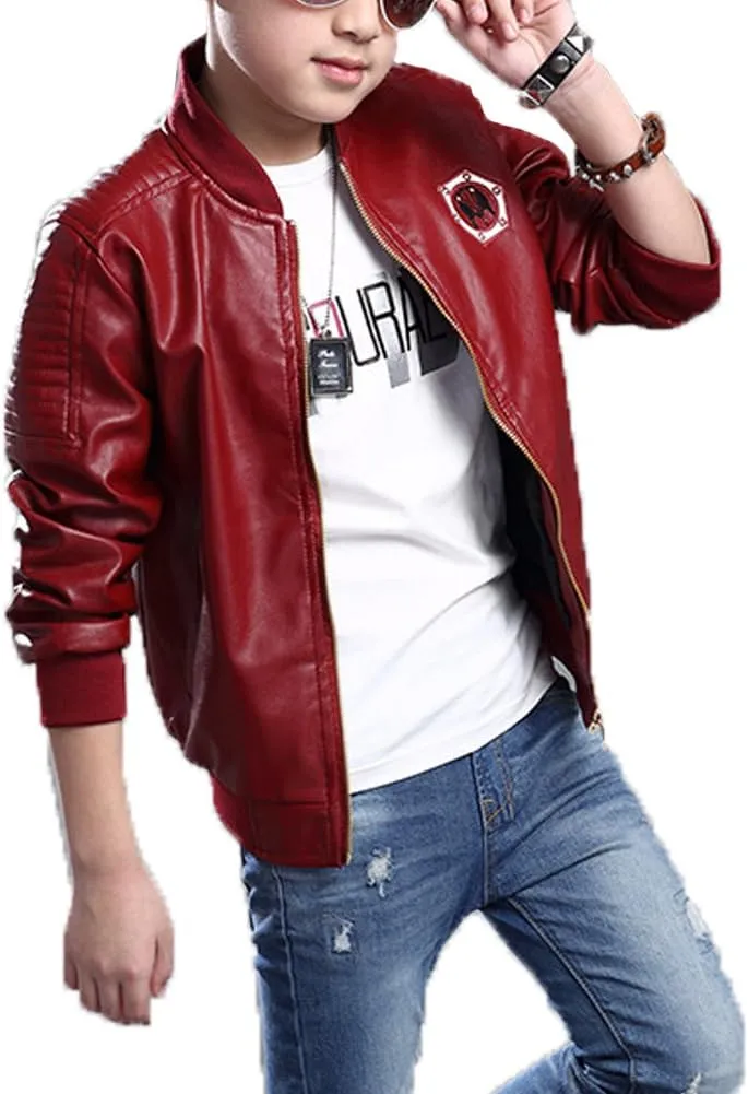 Monvecle Children's Collar Motorcycle Faux Leather Coat Boys Jacket