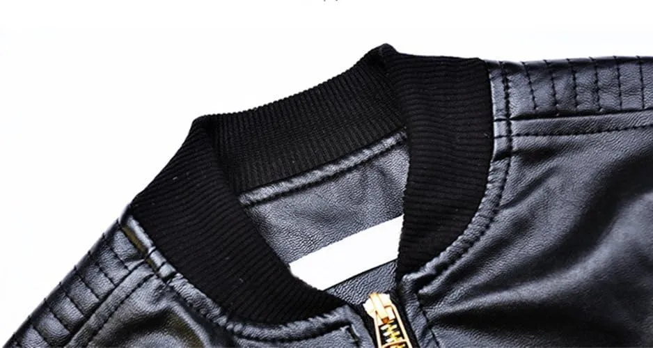 Monvecle Children's Collar Motorcycle Faux Leather Coat Boys Jacket
