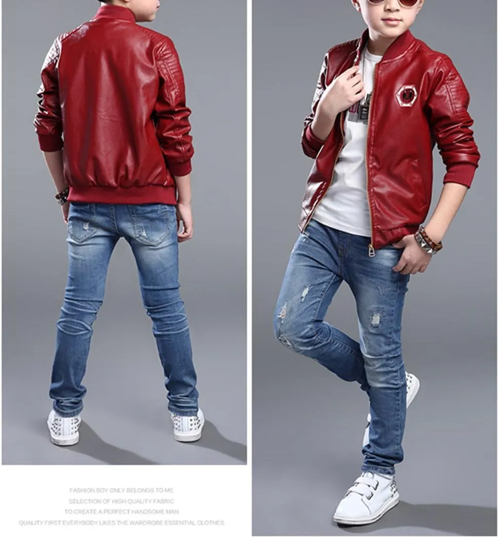 Monvecle Children's Collar Motorcycle Faux Leather Coat Boys Jacket