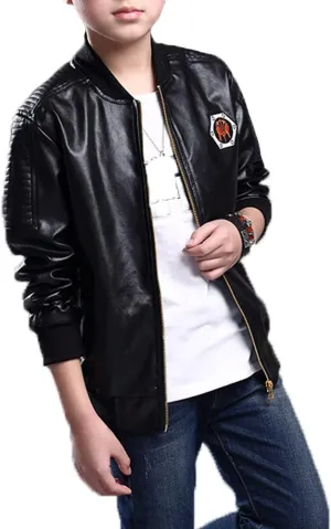 Monvecle Children's Collar Motorcycle Faux Leather Coat Boys Jacket