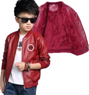 Monvecle Children's Collar Motorcycle Faux Leather Coat Boys Jacket