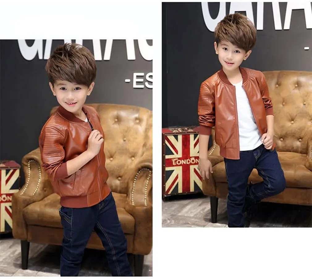 Monvecle Children's Collar Motorcycle Faux Leather Coat Boys Jacket