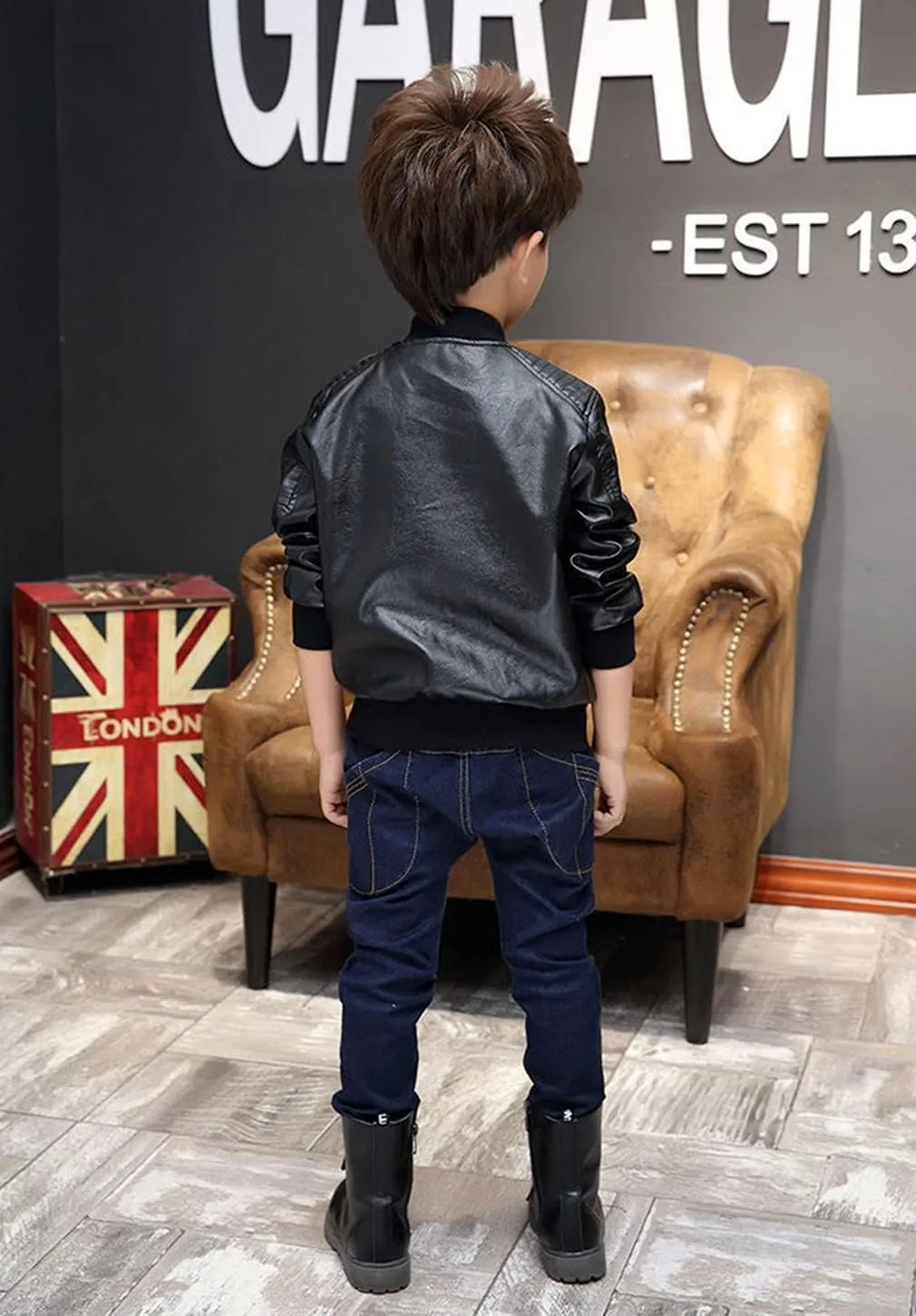 Monvecle Children's Collar Motorcycle Faux Leather Coat Boys Jacket