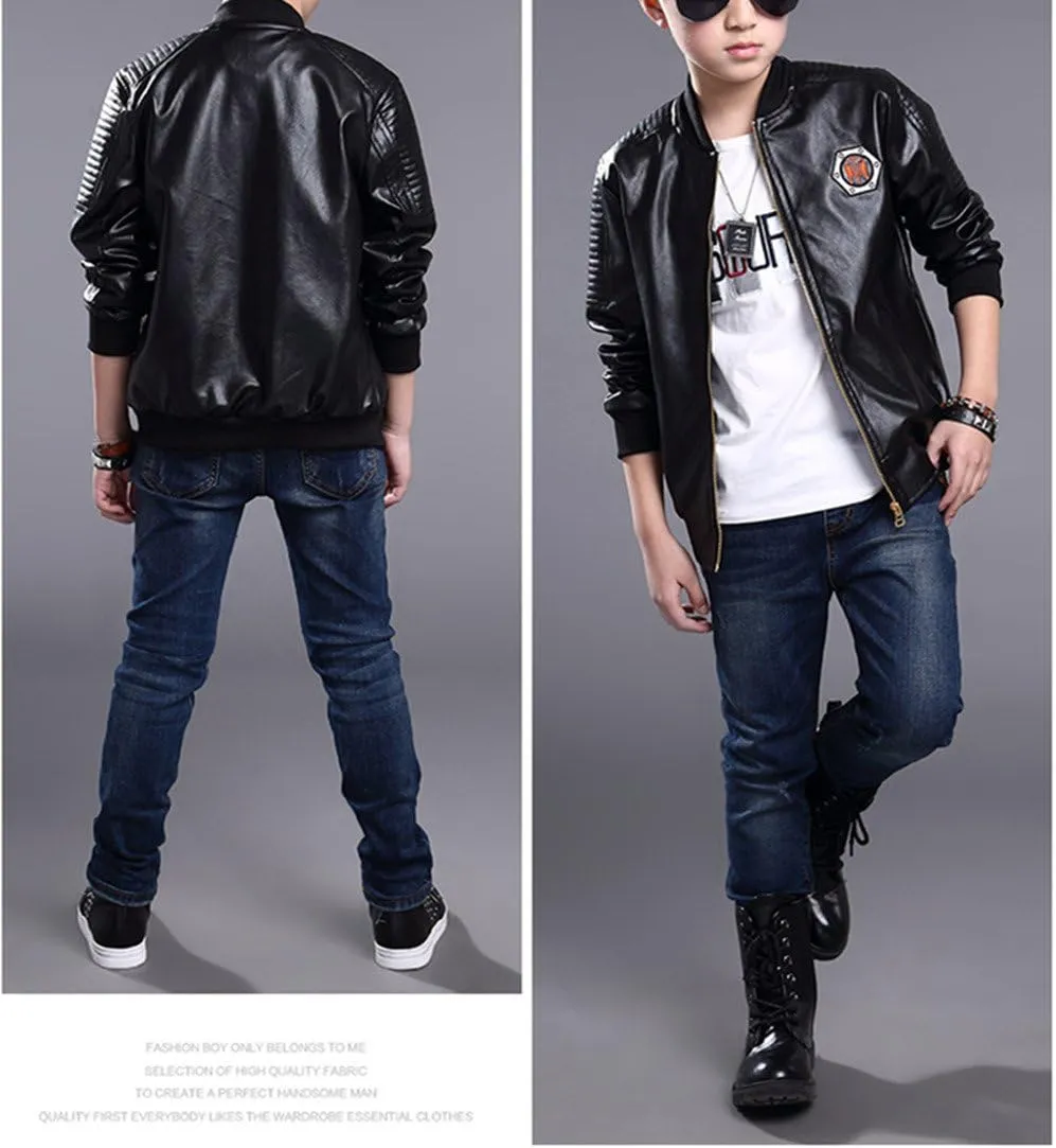 Monvecle Children's Collar Motorcycle Faux Leather Coat Boys Jacket