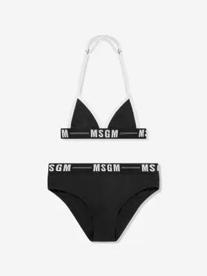 MSGM Girls Logo Triangle Bikini in Black