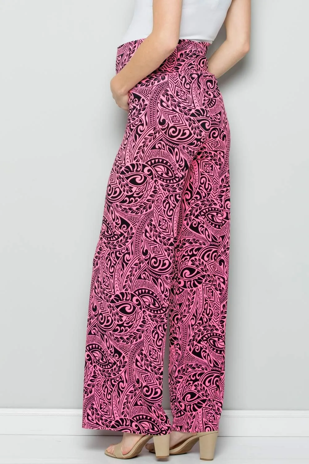 My Bump Women's Maternity Casual Bohemian Damask Palazzo Pants W/Tummy Control