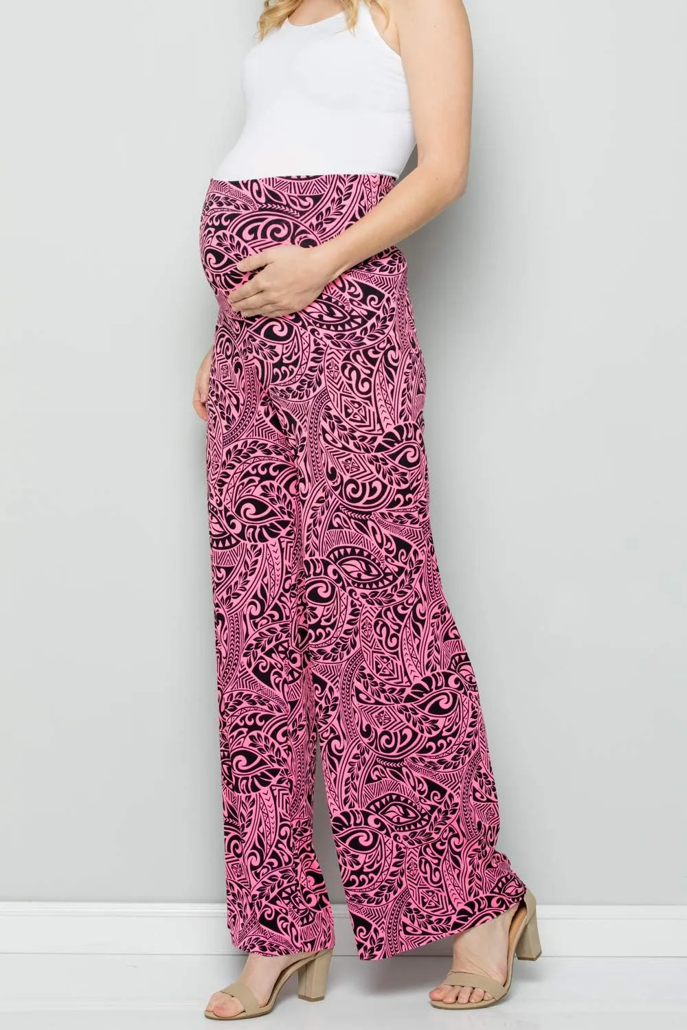 My Bump Women's Maternity Casual Bohemian Damask Palazzo Pants W/Tummy Control