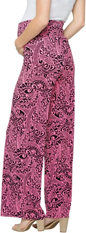My Bump Women's Maternity Casual Bohemian Damask Palazzo Pants W/Tummy Control