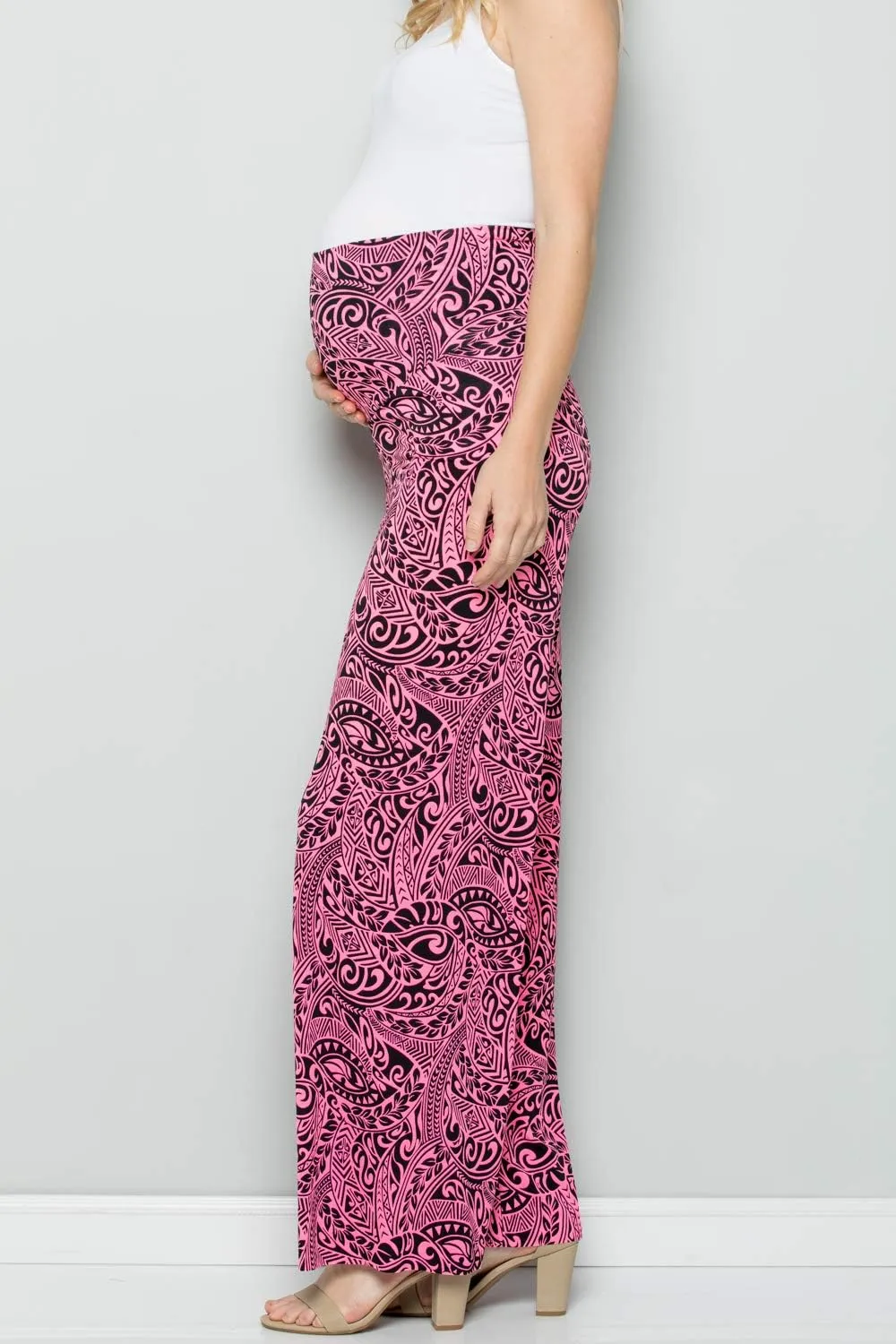 My Bump Women's Maternity Casual Bohemian Damask Palazzo Pants W/Tummy Control