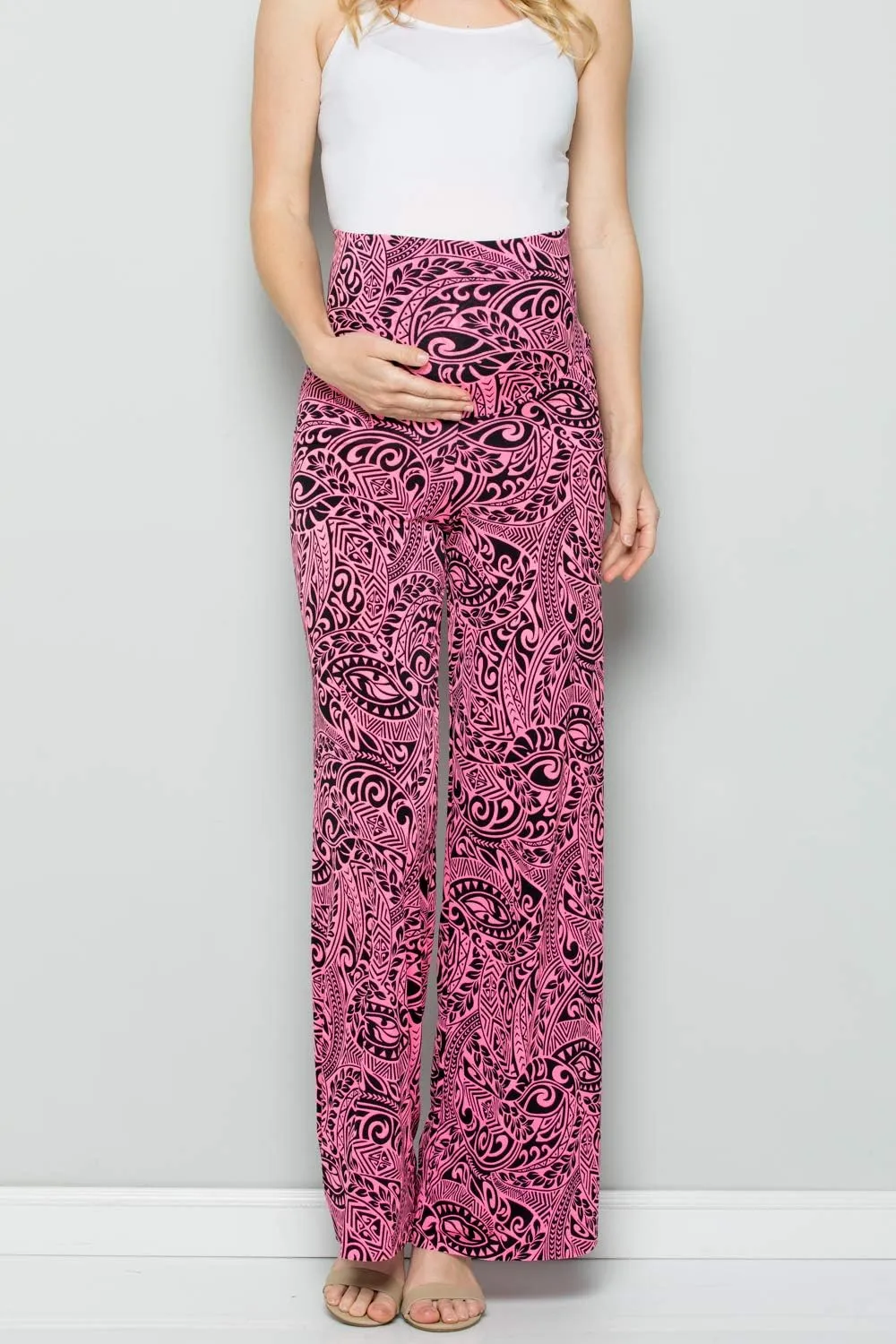 My Bump Women's Maternity Casual Bohemian Damask Palazzo Pants W/Tummy Control