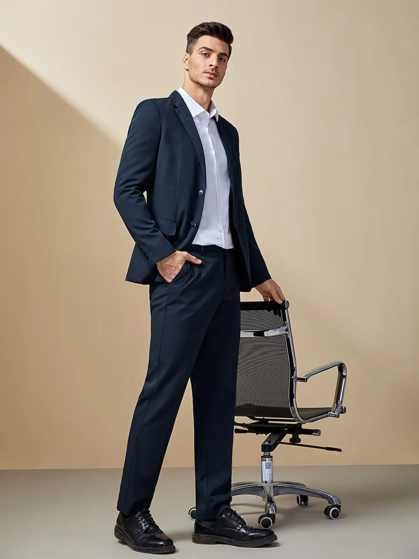 Navy Blue Single Breasted Blazer and Pants Suit Set
