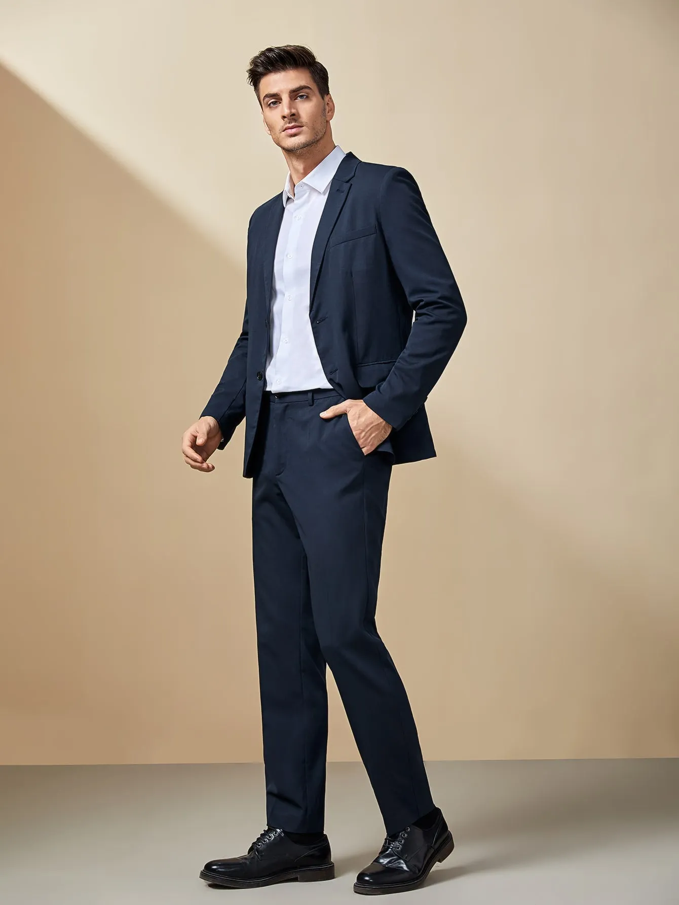 Navy Blue Single Breasted Blazer and Pants Suit Set