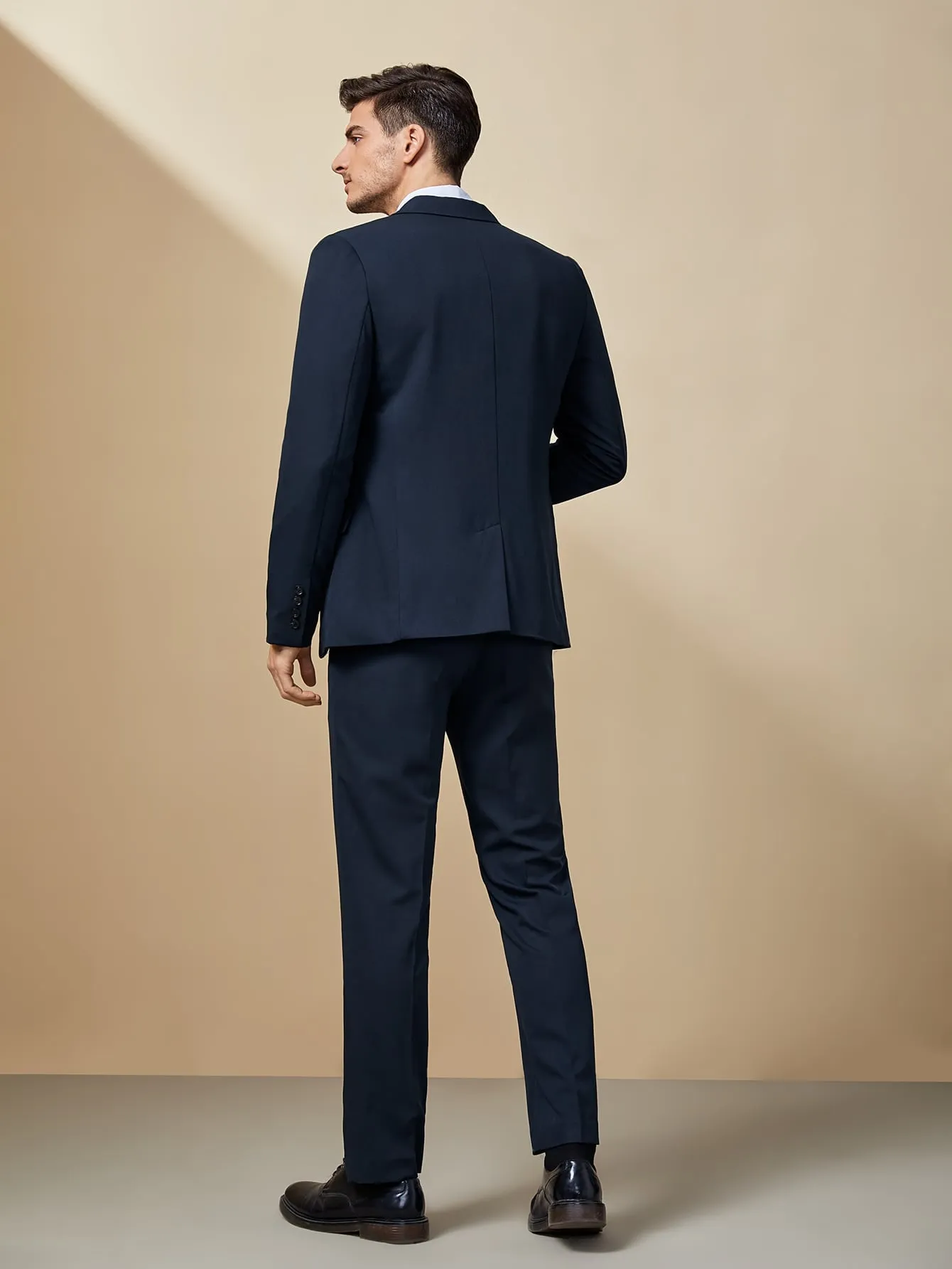 Navy Blue Single Breasted Blazer and Pants Suit Set
