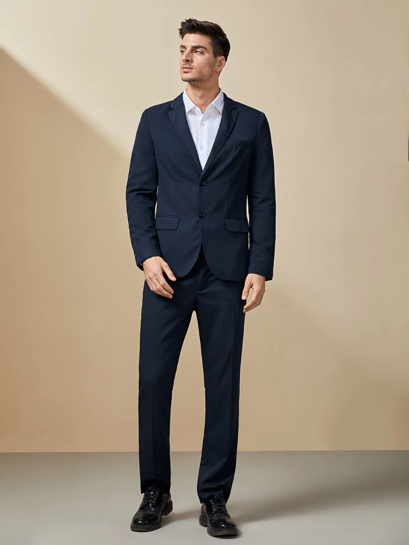 Navy Blue Single Breasted Blazer and Pants Suit Set