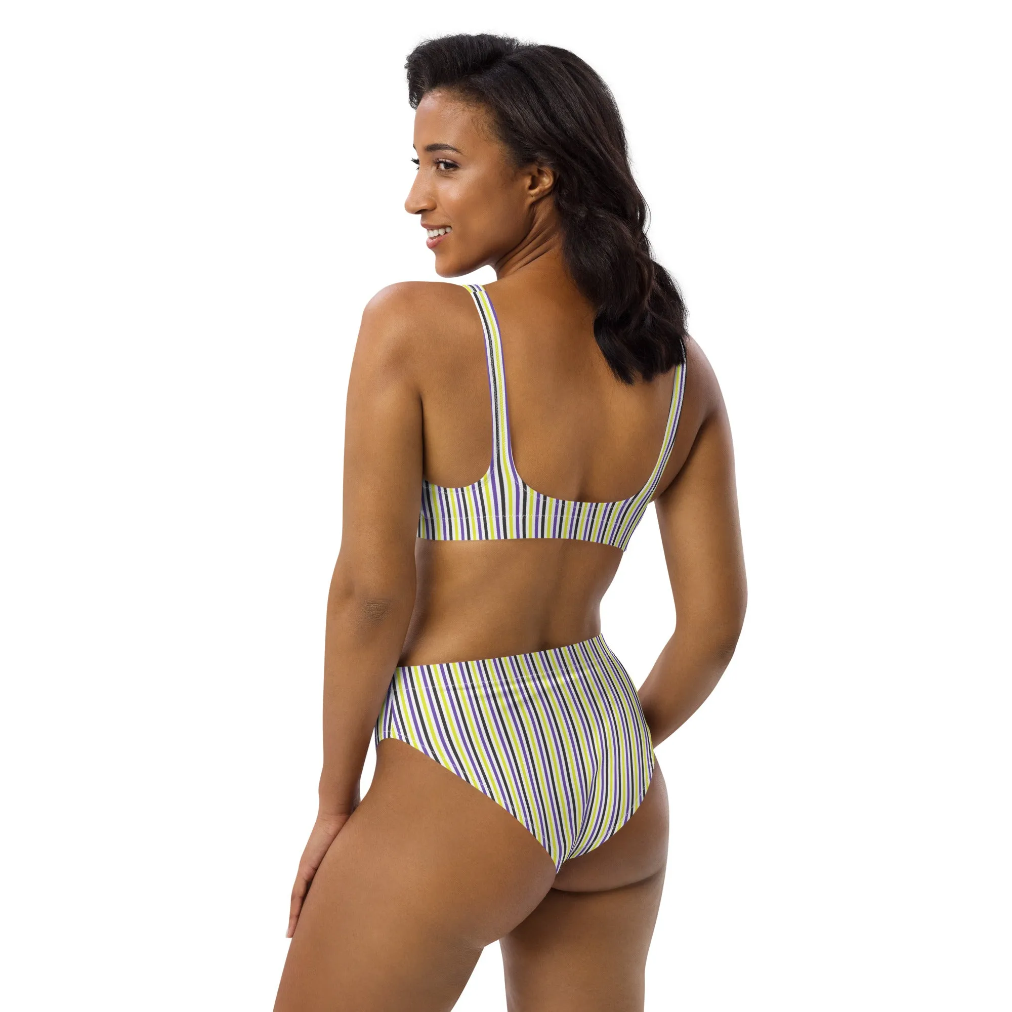 Non-Binary Striped High-Waisted Athletic Bikini Bottom