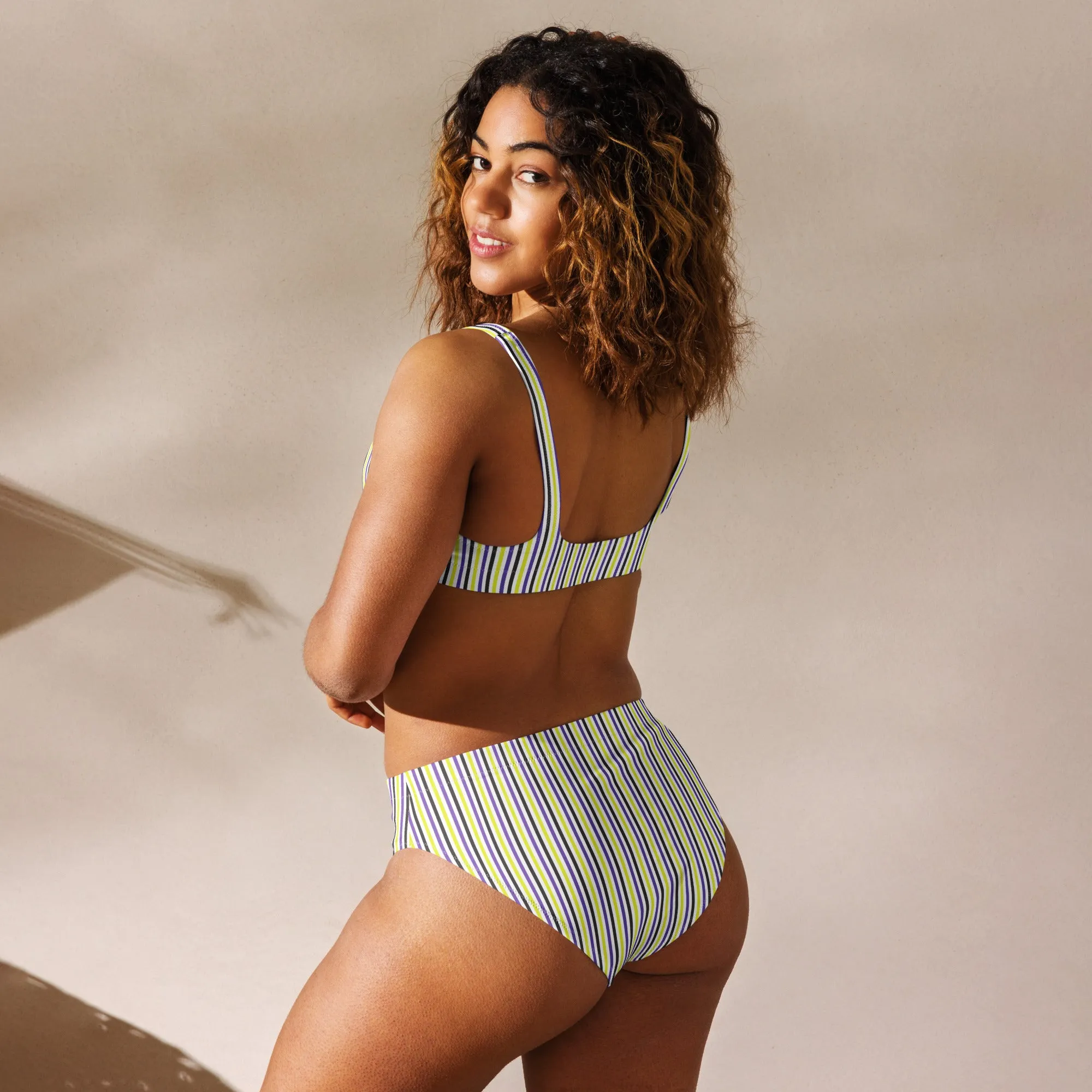 Non-Binary Striped High-Waisted Athletic Bikini Bottom